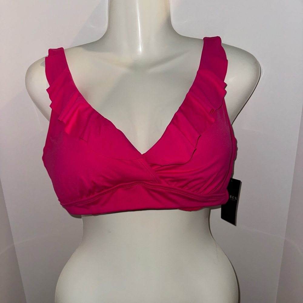 Ralph Lauren Fuchsia (Hot Pink) Ruffled bathing suit top